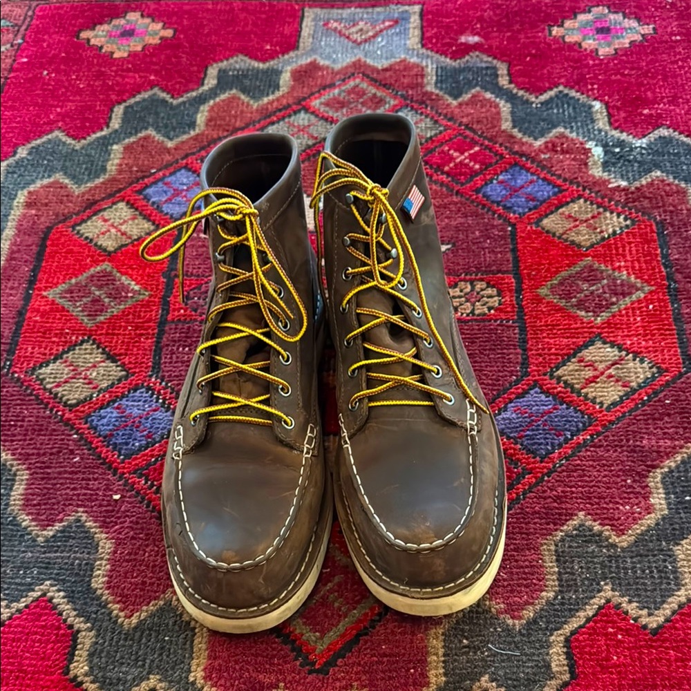 Danner Moc Toe Brown Leather Boots with Yellow Laces